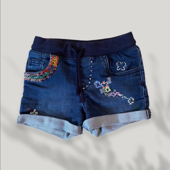 Butterfly Dandelion and ladybug colorful rhinestone denim pullstring shorts